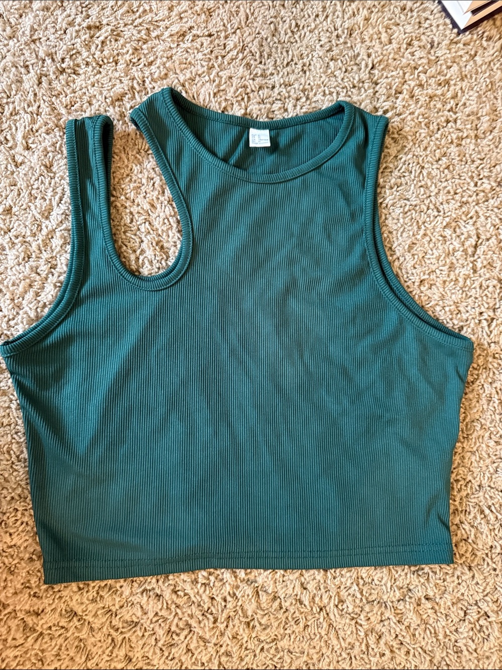 Ribbed One-Shoulder Crop Tank Top - Green